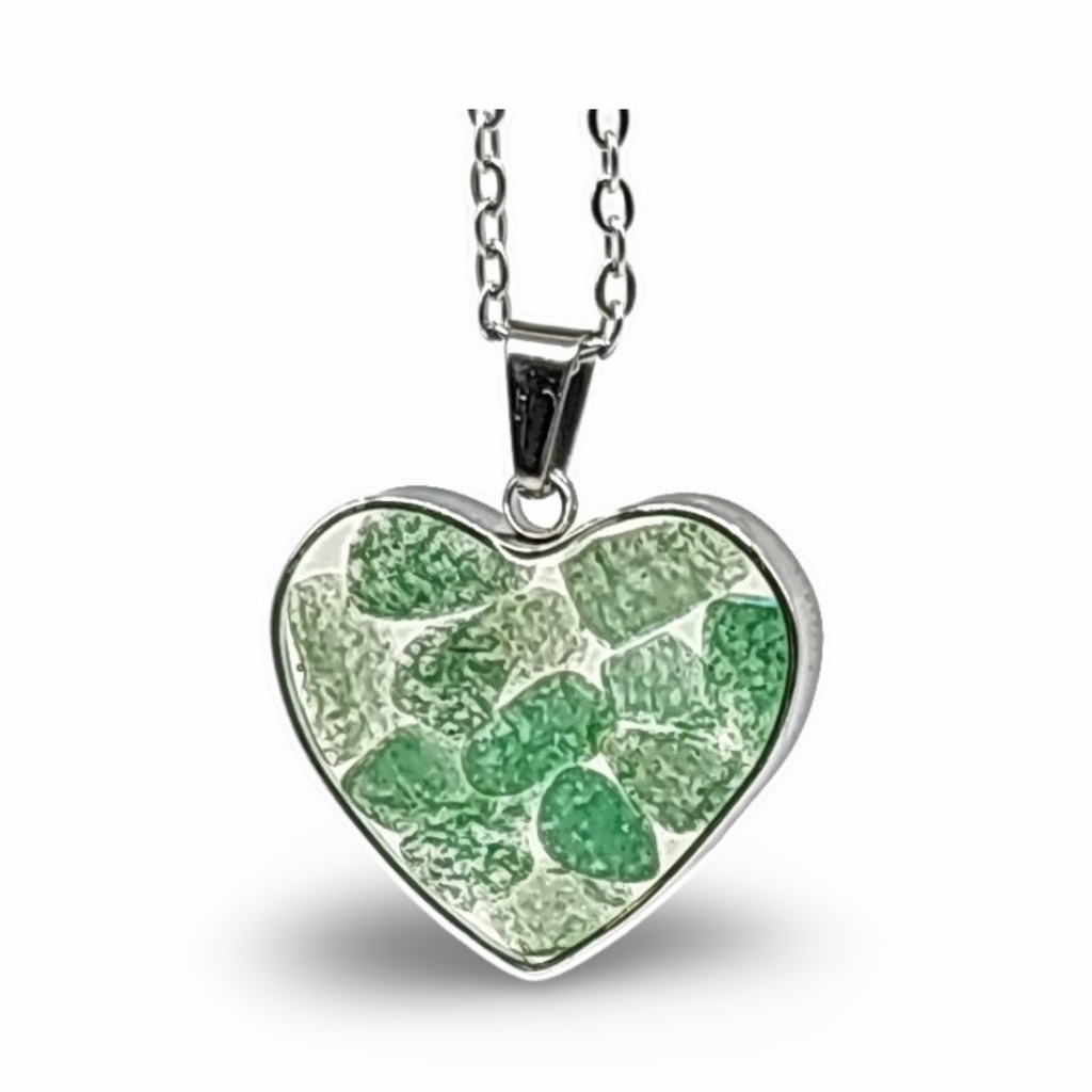 Necklace -Heart Shaped Glass Bottle -Green Aventurine - Arômes et Évasions