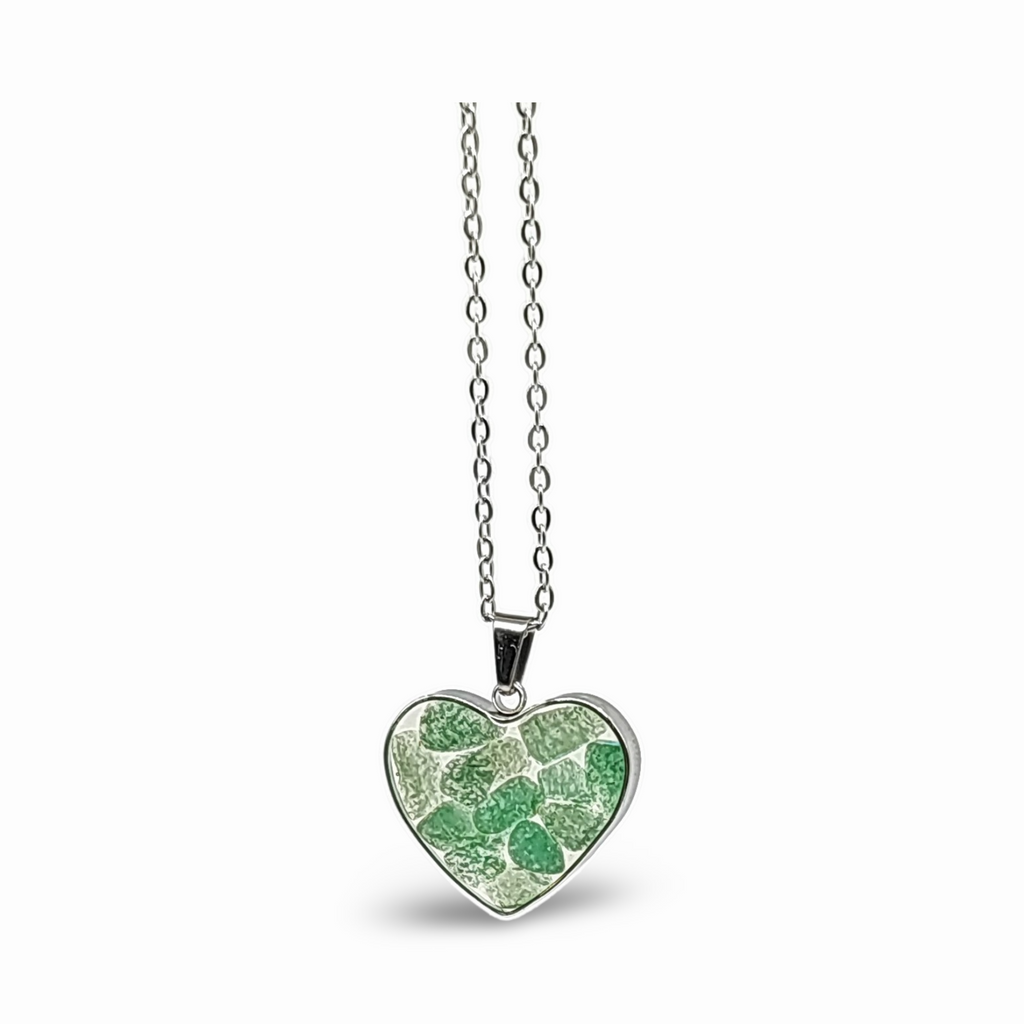 Necklace -Heart Shaped Glass Bottle -Green Aventurine