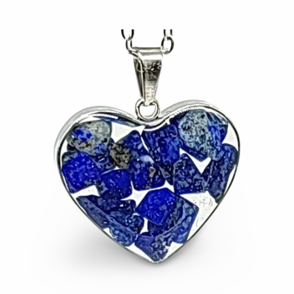 Necklace -Heart Shaped Glass Bottle -Lapis Lazuli - Arômes et Évasions