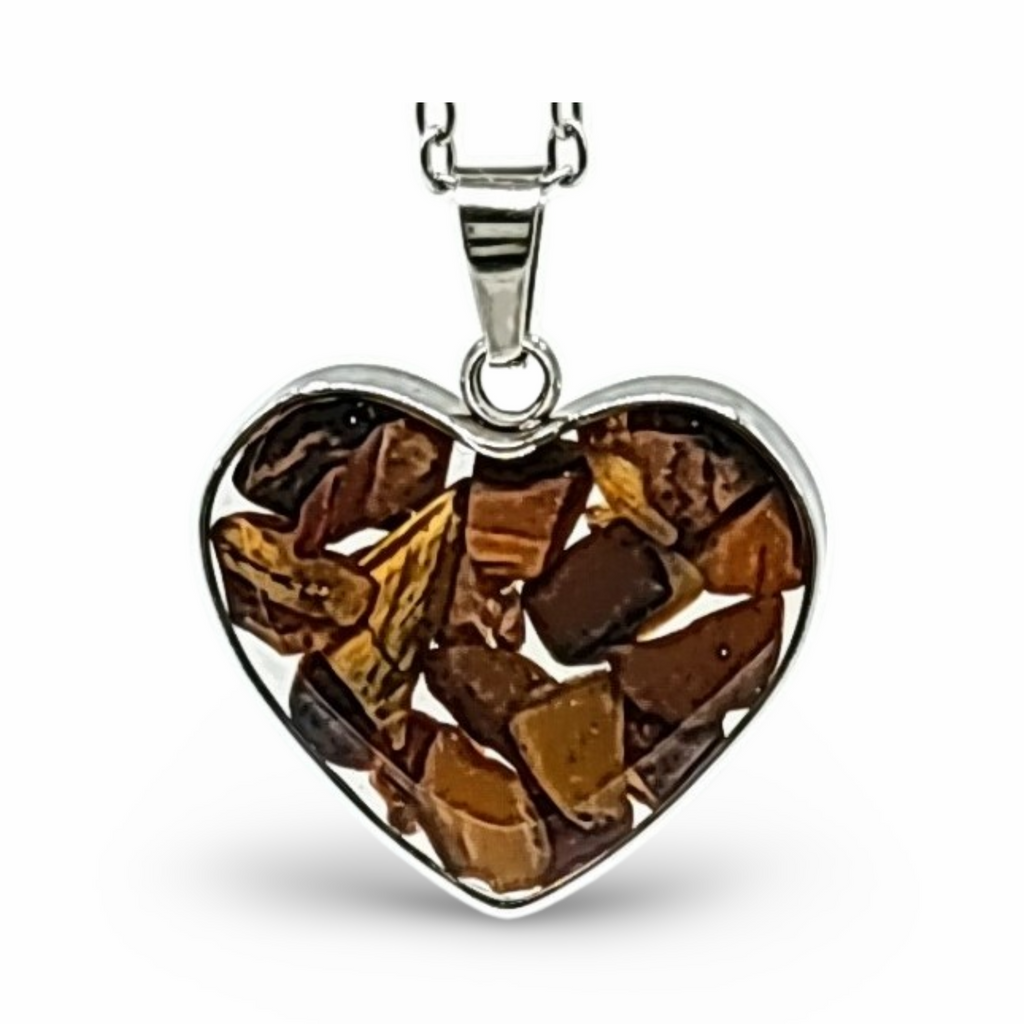 Necklace -Heart Shaped Glass Bottle -Tiger Eye - Arômes et Évasions