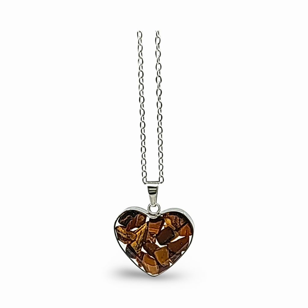 Necklace -Heart Shaped Glass Bottle -Tiger Eye