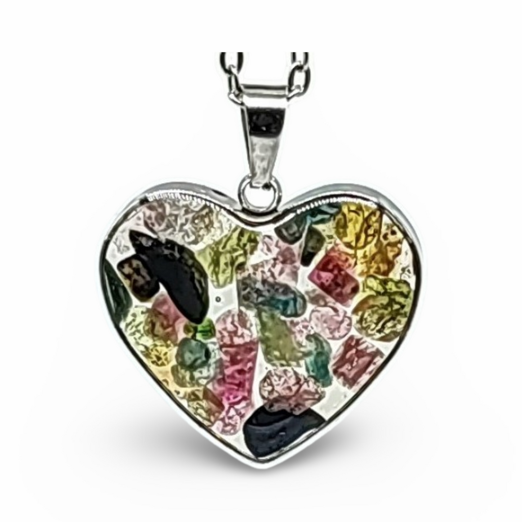 Necklace -Heart Shaped Glass Bottle -Mixed Tourmaline