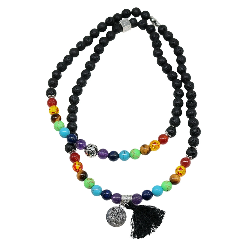Bracelet/Necklace - Multi Strand - 7 Chakras & Lava Beads - 8mm