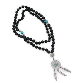 Mala - Bracele / Necklace - Multi Strand - Lava Stone Turquoise with Dream Catcher