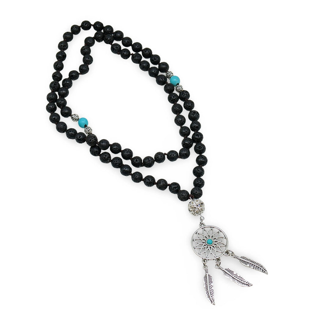 Bracelet / Necklace - Multi Strand - Lava Stone Turquoise with Dream Catcher