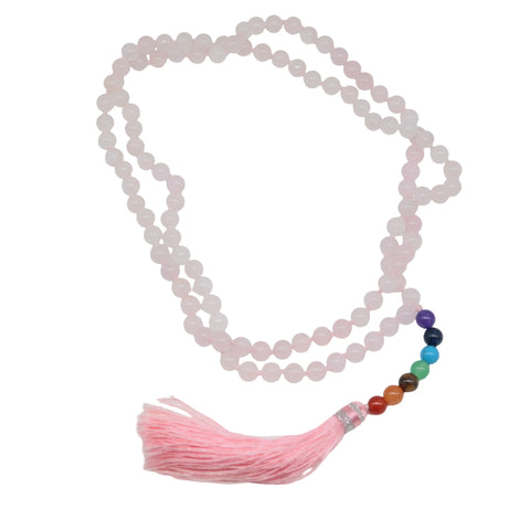Mala - Bracele / Necklace - Multi Strand - Natural Rose Quartz et 7 Chakras