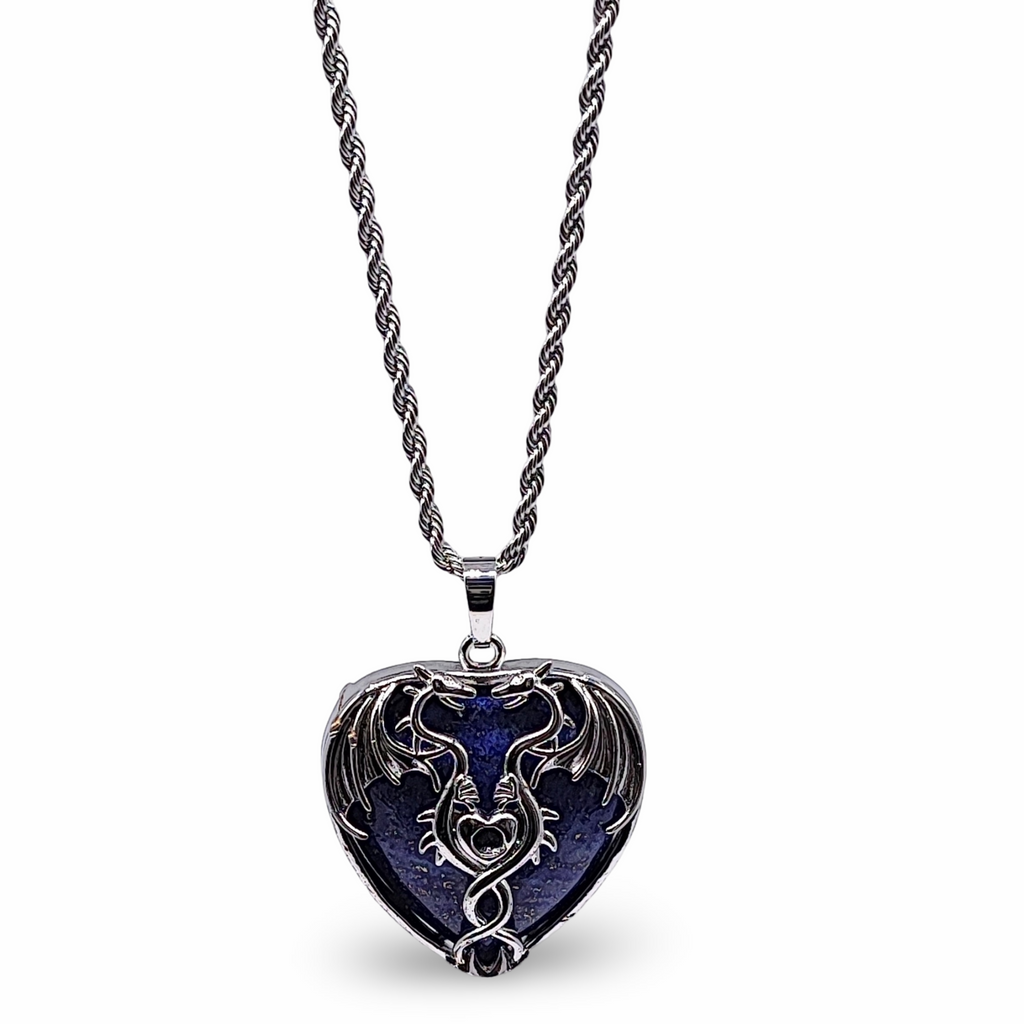 Necklace -Mystic Dragon Heart -Lapis Lazuli - Arômes et Évasions