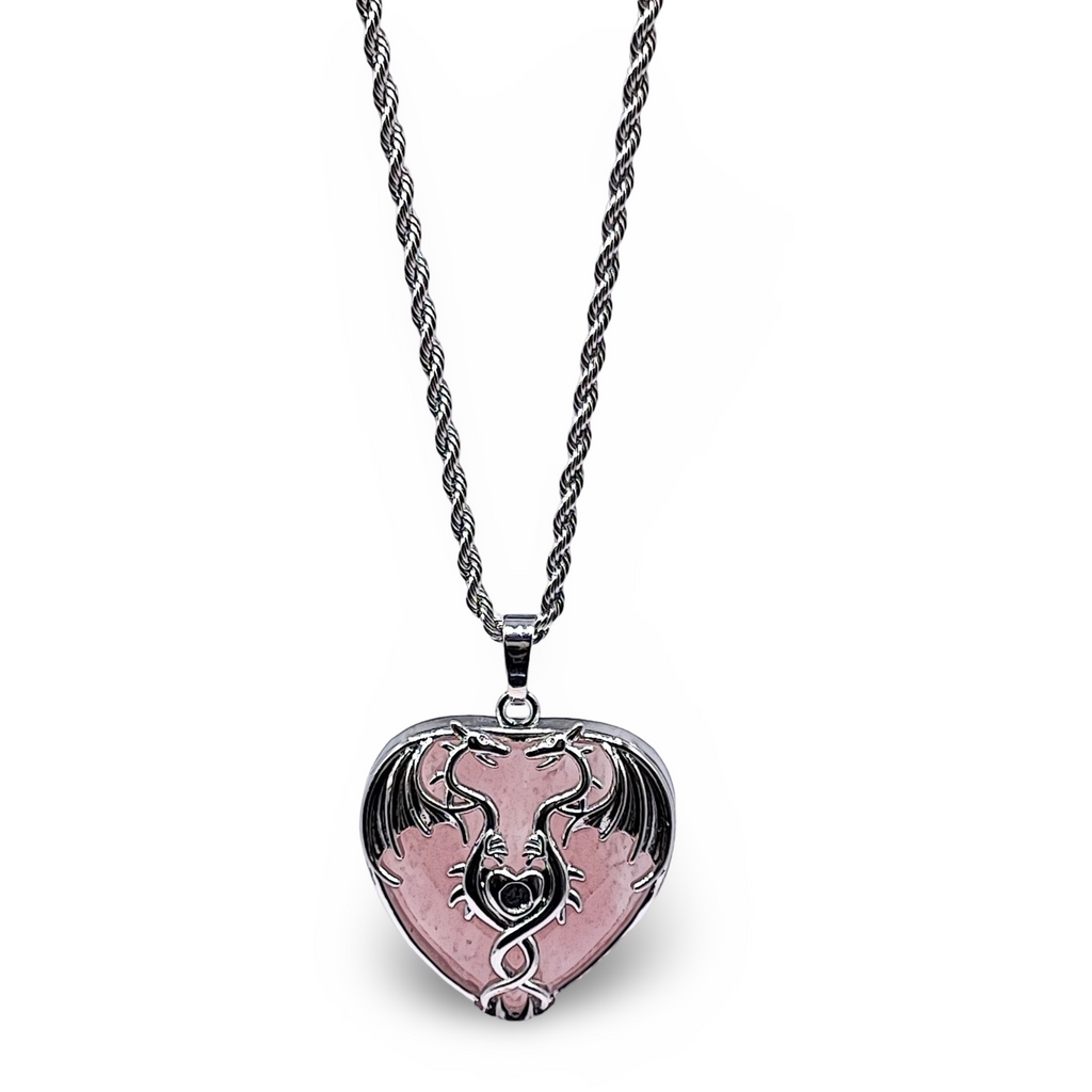 Necklace -Mystic Dragon Heart -Rose Quartz