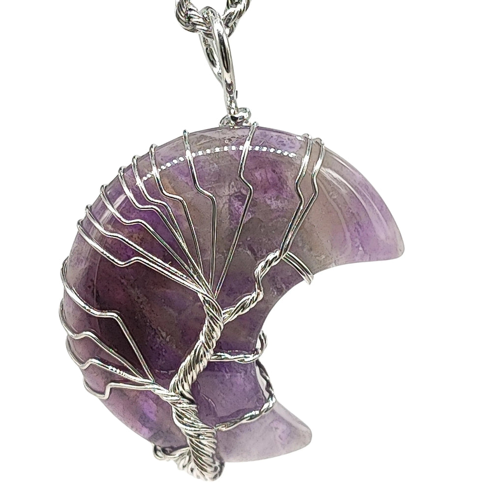 Necklace -Tree of Life -Natural Amethyst -Crescent Moon