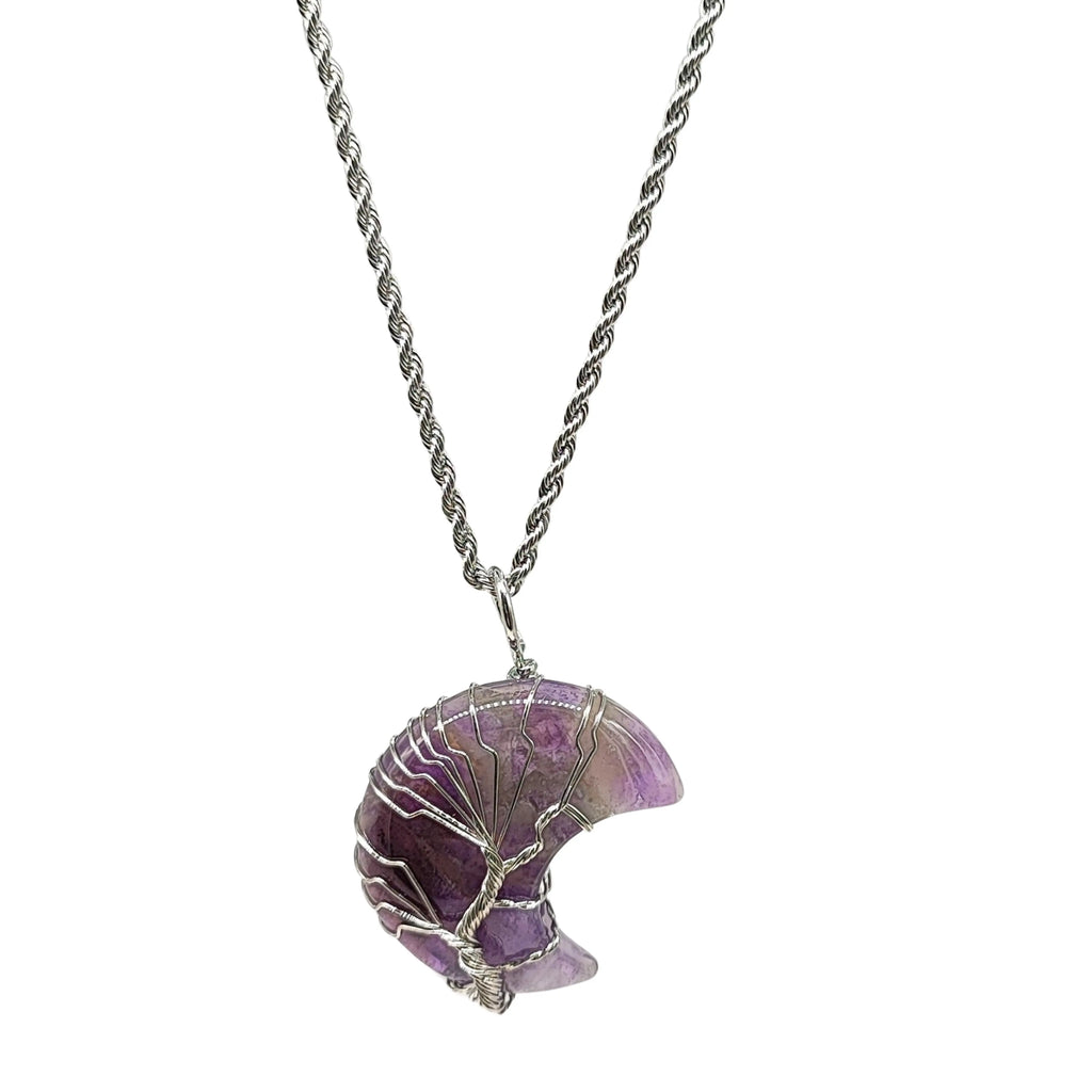 Necklace -Tree of Life -Natural Amethyst -Crescent Moon