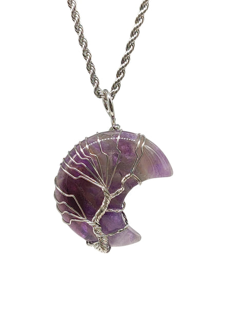 Necklace - Tree of Life - Natural Amethyst - Crescent Moon
