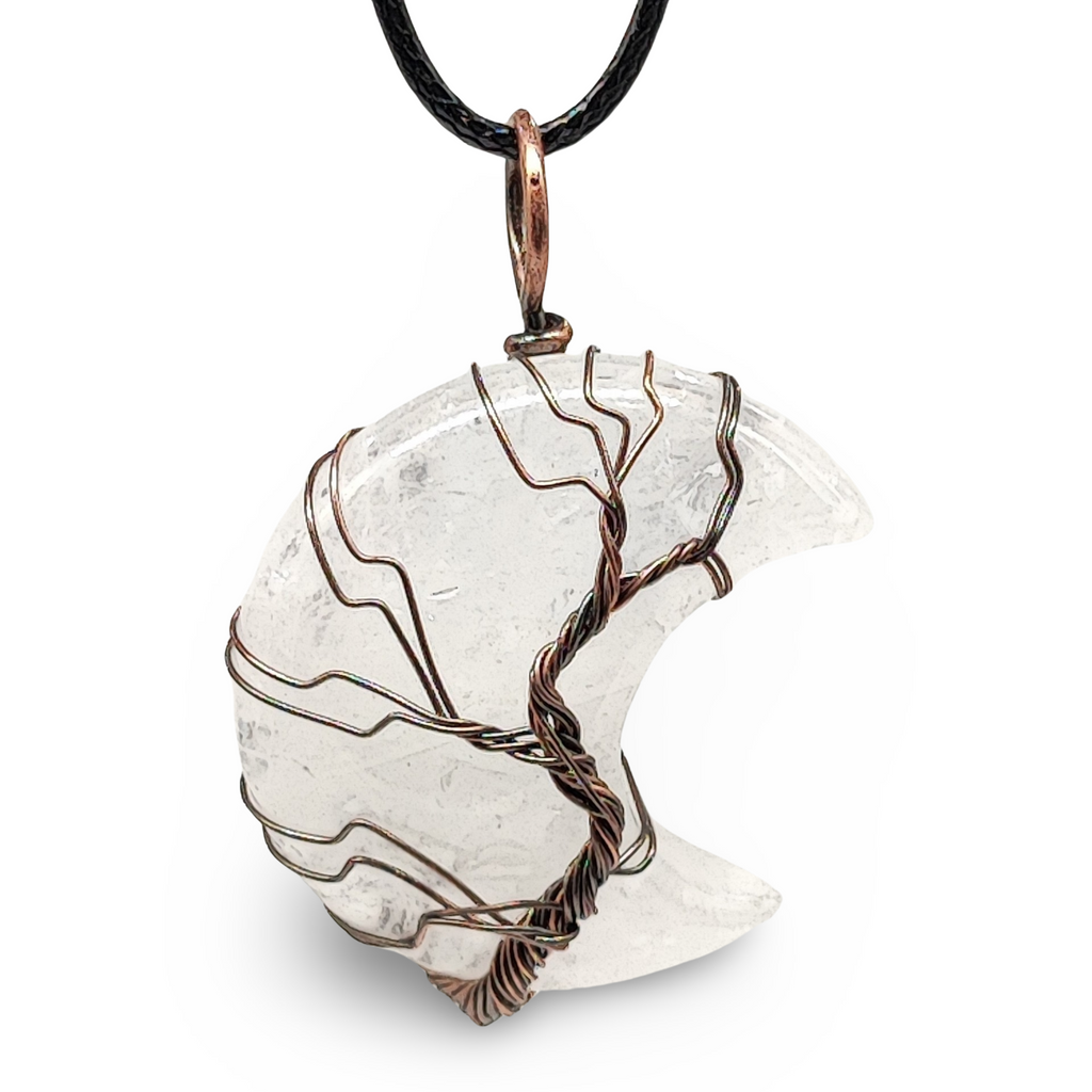 Necklace -Tree of Life -Natural Crystal Quartz -Crescent Moon