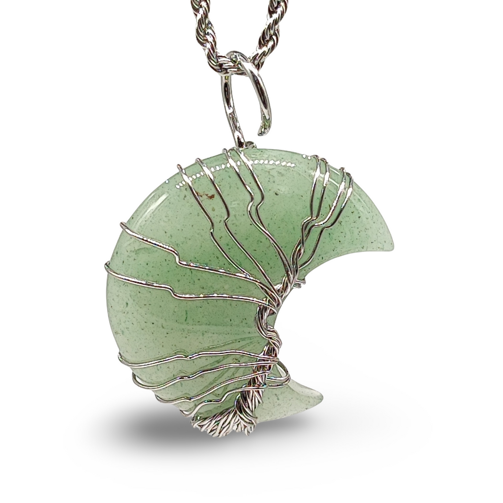 Necklace -Tree of Life -Natural Green Aventurine -Crescent Moon