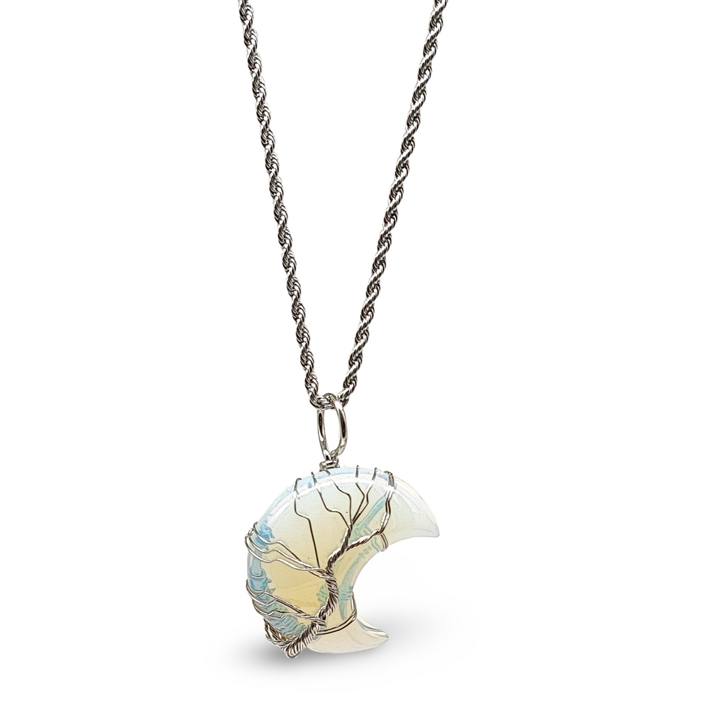 Necklace -Tree of Life -Natural Opalite -Crescent Moon