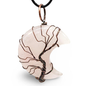 Necklace - Tree of Life - Natural Rose Quartz - Crescent Moon
