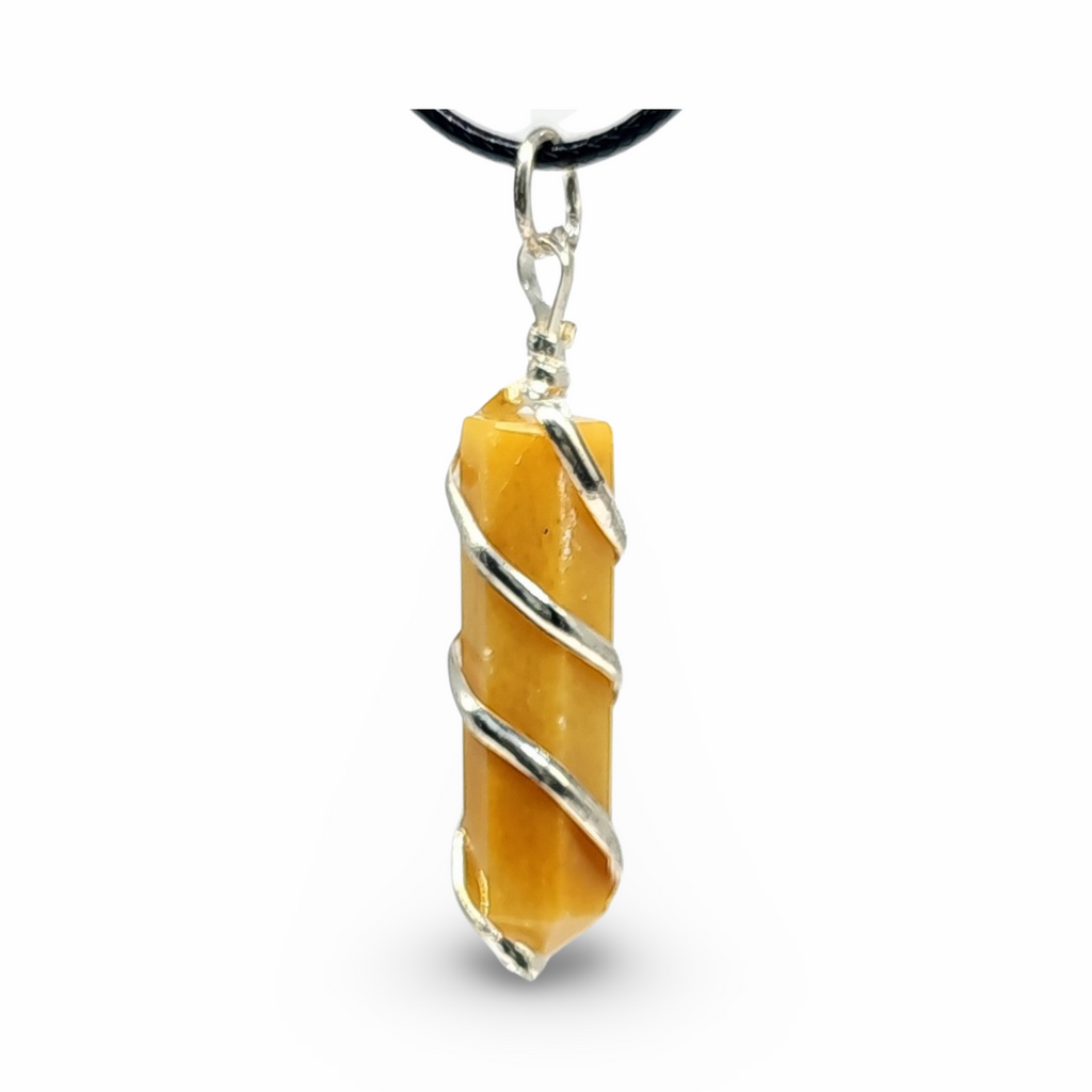 Necklace -Yellow Quartz with Silver Wire Spiral Wrapping