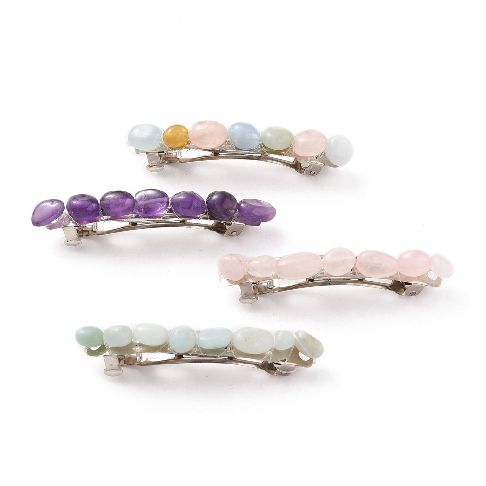 Hair Acessories - Iron Hair Barrette with Natural Gemstone Beads