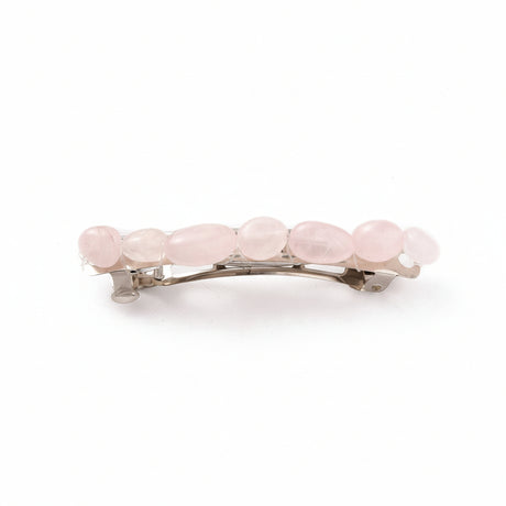 Hair Acessories - Iron Hair Barrette with Natural Gemstone Beads Rose Quartz