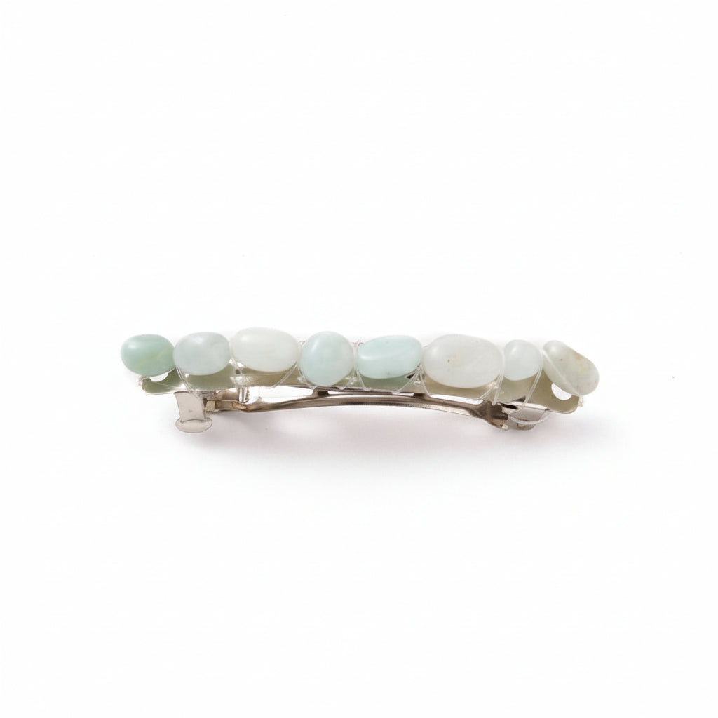 Hair Acessories - Iron Hair Barrette with Natural Gemstone Beads Amazonite