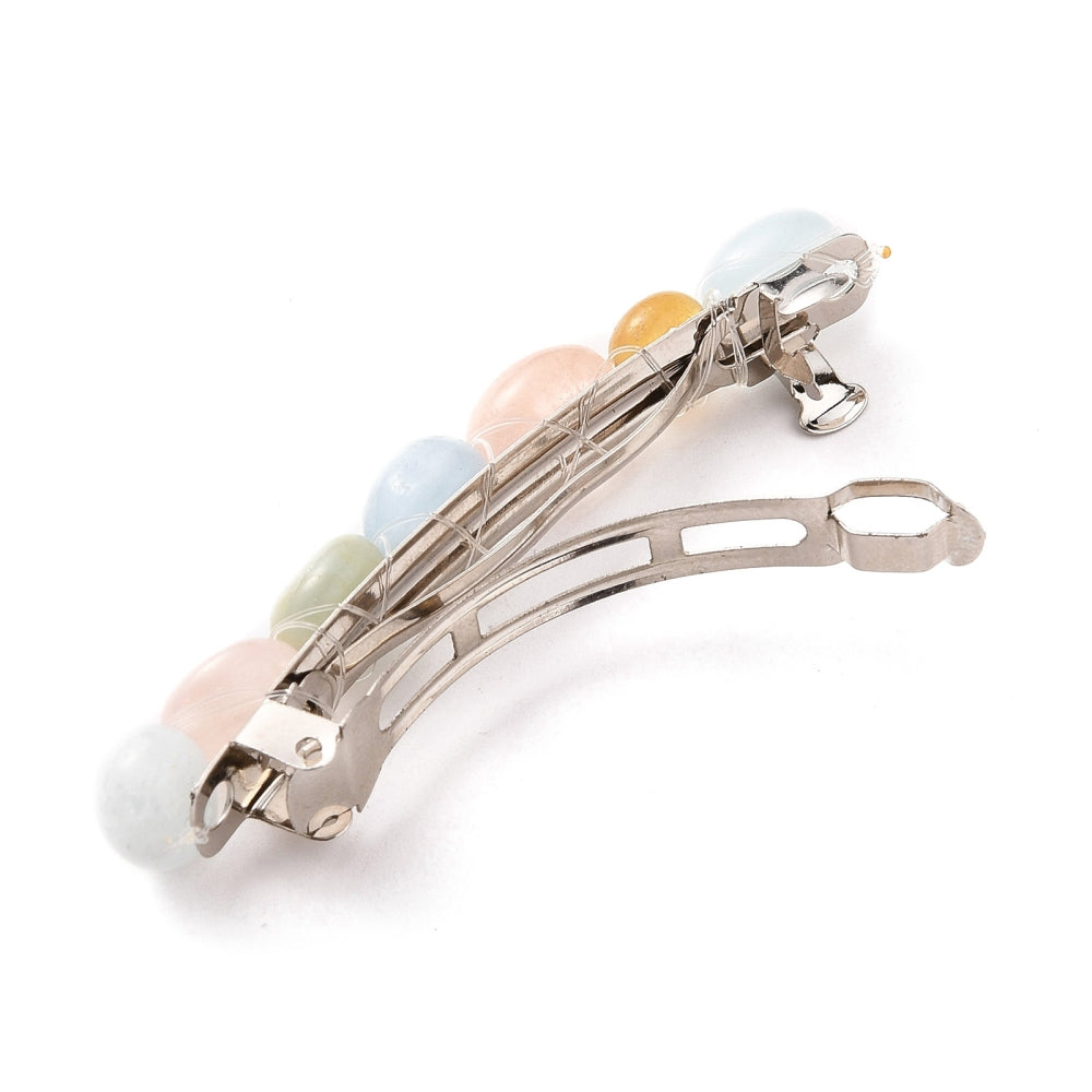 Hair Acessories - Iron Hair Barrette with Natural Gemstone Beads