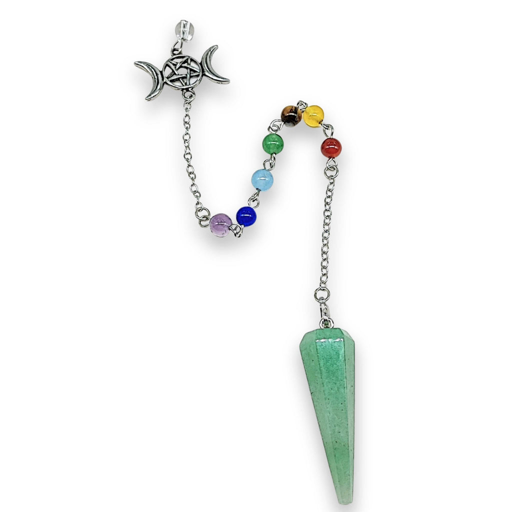 Pendulum -Cone -Green Aventurine -Triple Goddess Pentagram Charms -Pendulum -Aromes Evasions 