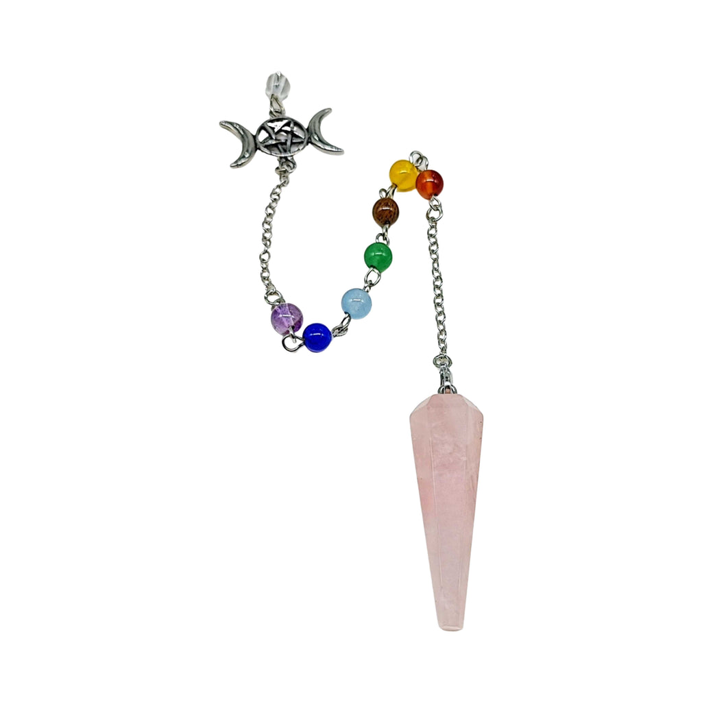 Pendulum -Cone -Rose Quartz -Triple Goddess Pentagram Charms -Pendulum -Aromes Evasions 