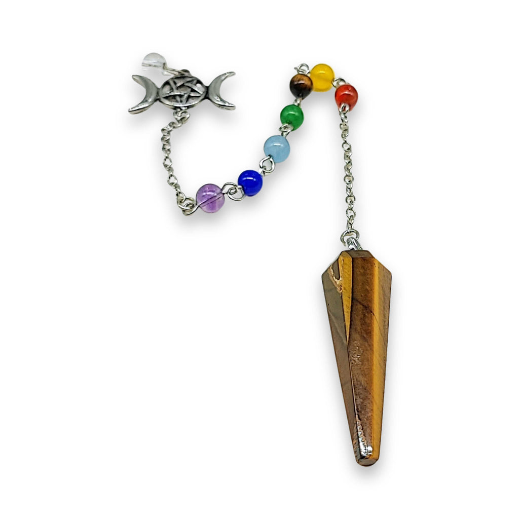 Pendulum - Cone -Tiger Eye - Triple Goddess Pentagram Charms