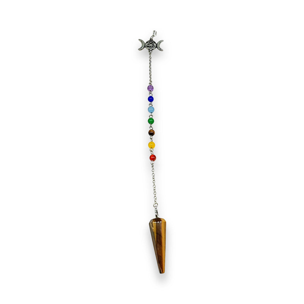 Pendulum - Cone -Tiger Eye - Triple Goddess Pentagram Charms