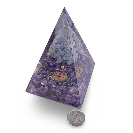 Pyramid - Orgonite - Amethyst Gemstones - Angelite Tree