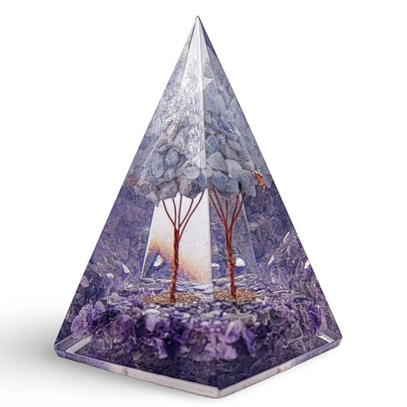 Pyramid - Orgonite - Amethyst Gemstones - Angelite Tree