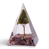 Pyramid -Orgonite -Pink Tourmaline Gemstones -Peridot Tree