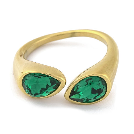 Ring – Ion Plating - Stainless Steel - Teardrop Emerald - Open Cuff Ring