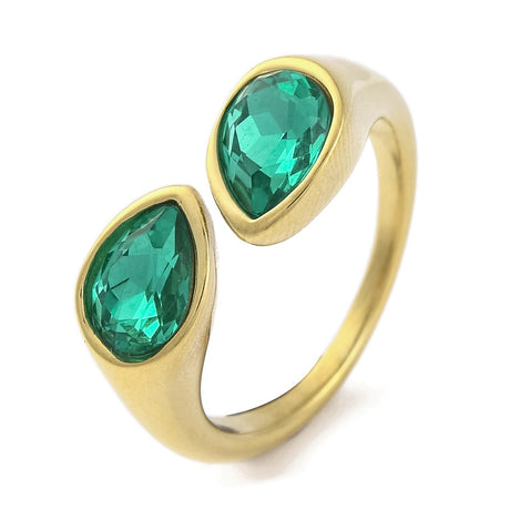 Ring – Ion Plating - Stainless Steel - Teardrop Aquamarine - Open Cuff Ring