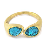 Ring – Ion Plating - Stainless Steel - Teardrop Blue Zircon - Open Cuff Ring