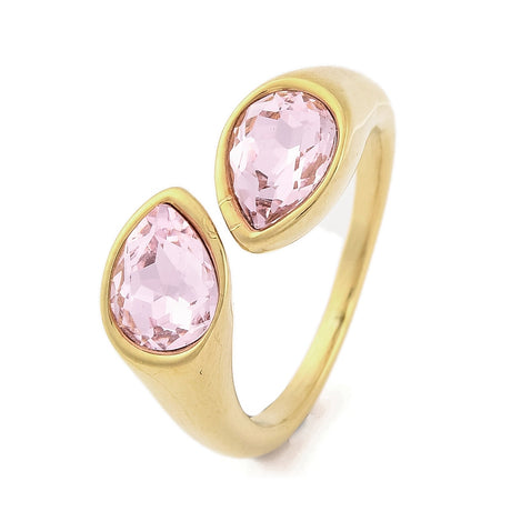 Ring – Ion Plating - Stainless Steel - Teardrop Rose Quartz - Open Cuff Ring