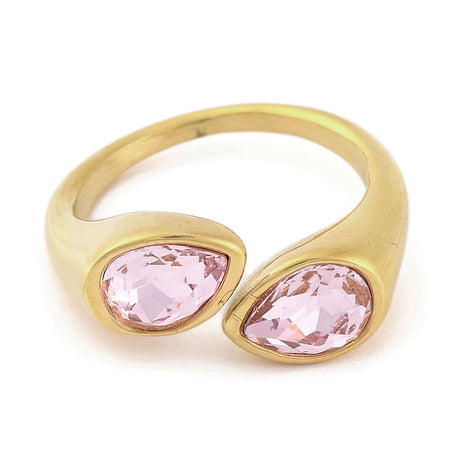 Ring – Ion Plating - Stainless Steel - Teardrop Rose Quartz - Open Cuff Ring