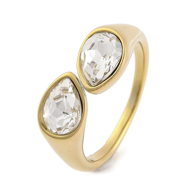 Ring – Ion Plating - Stainless Steel - Teardrop Crystal Quartz - Open Cuff Ring