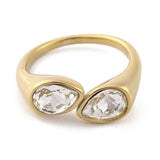 Ring – Ion Plating - Stainless Steel - Teardrop Crystal Quartz - Open Cuff Ring