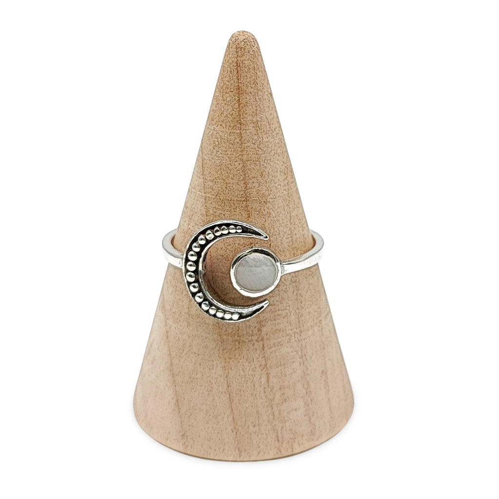 Ring -925 Sterling Silver -Adjustable Oxidized Ring -Crescent Moon with Shell