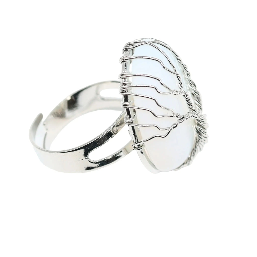 Ring - Crystal Quartz with Tree of Life - Adjustable