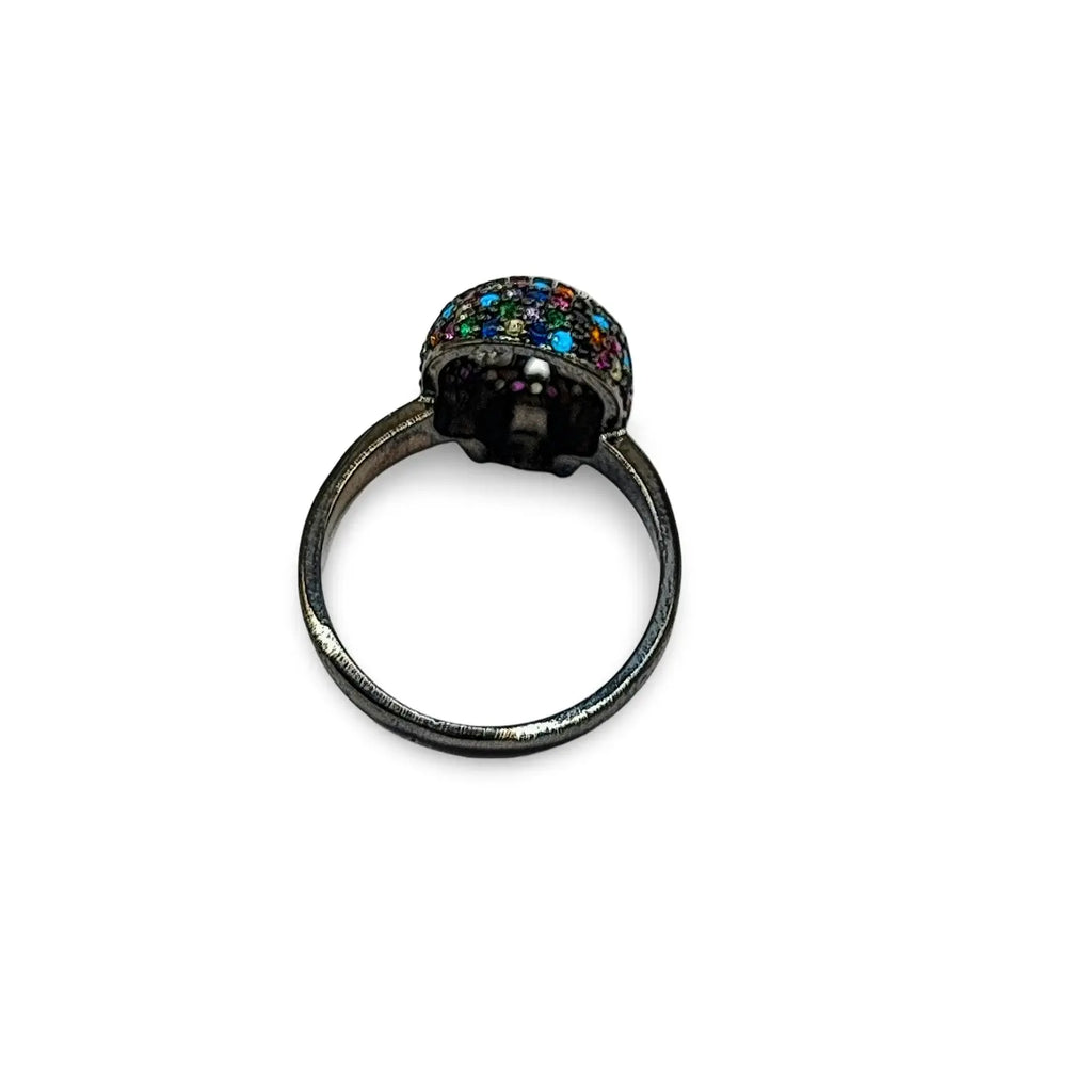 Ring -Cubic Zircon Skull Finger Ring -Electrophoresis Black Plated Brass