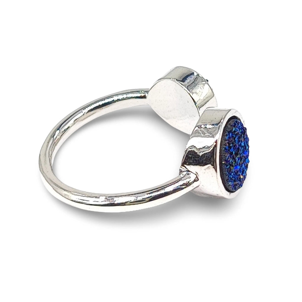 Ring -Real Platinum Plated -Adjustable -Druzy Agate