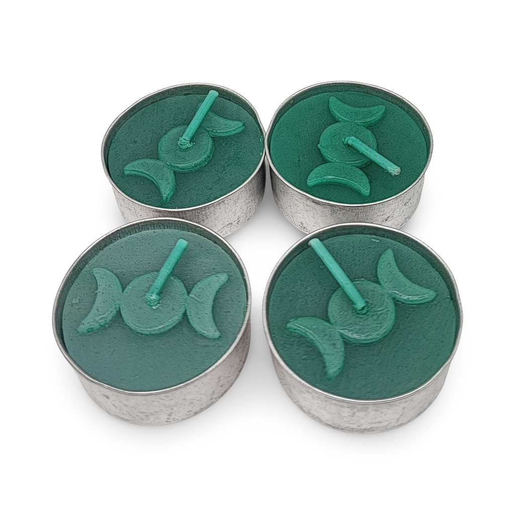 Ritual Candle -Tealights -Green -Triple Moon -Pack of 4