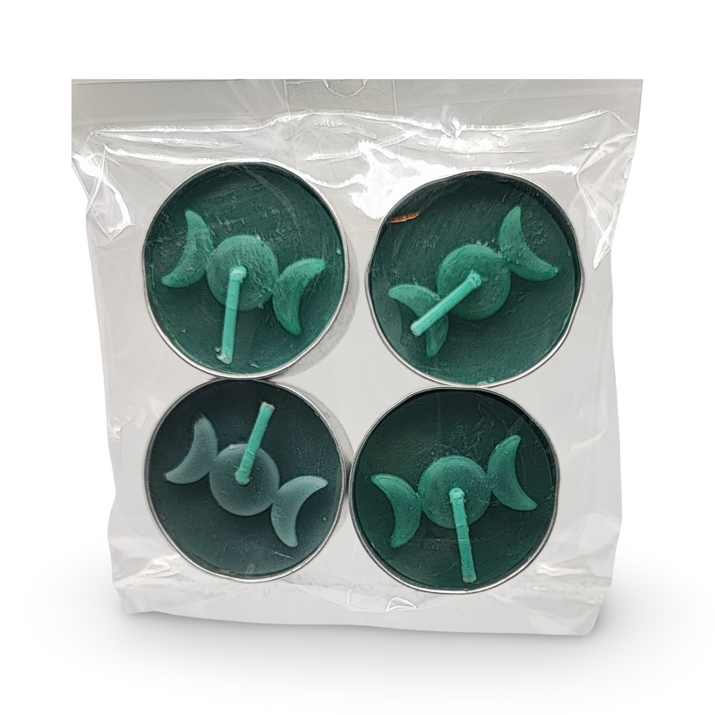 Ritual Candle -Tealights -Green -Triple Moon -Pack of 4