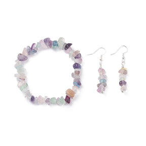 Bracelet & Earring - Elegant Gemstone Bracelet and Earring Set - Chips Fluorite
