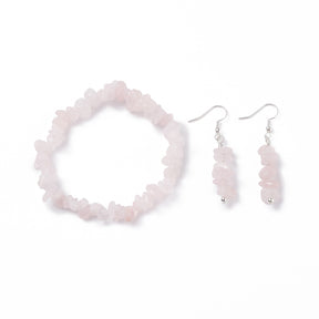 Bracelet & Earring - Elegant Gemstone Bracelet and Earring Set - Chips Rose Quartz