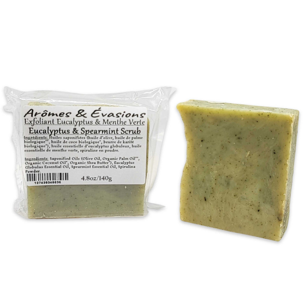 Soap Bar -Cold Process -Eucalyptus & Spearmint Scrub -Herbal Scent -Aromes Evasions 