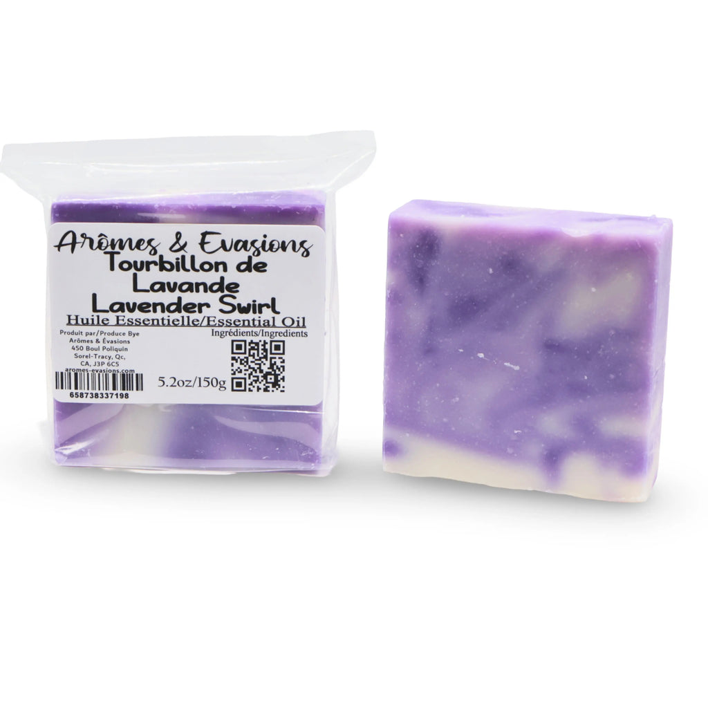 Soap Bar - Cold Process - Lavender Swirl - 5.2oz Arômes & Évasions.