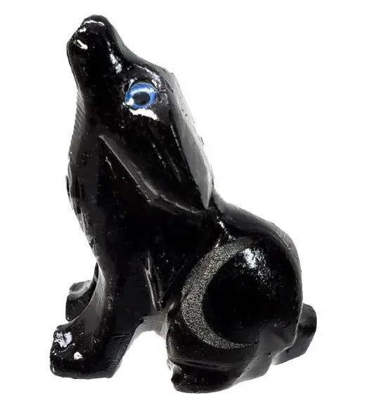 Spirit Animal -Carved Stone -Black Onyx -Wolf with Moon