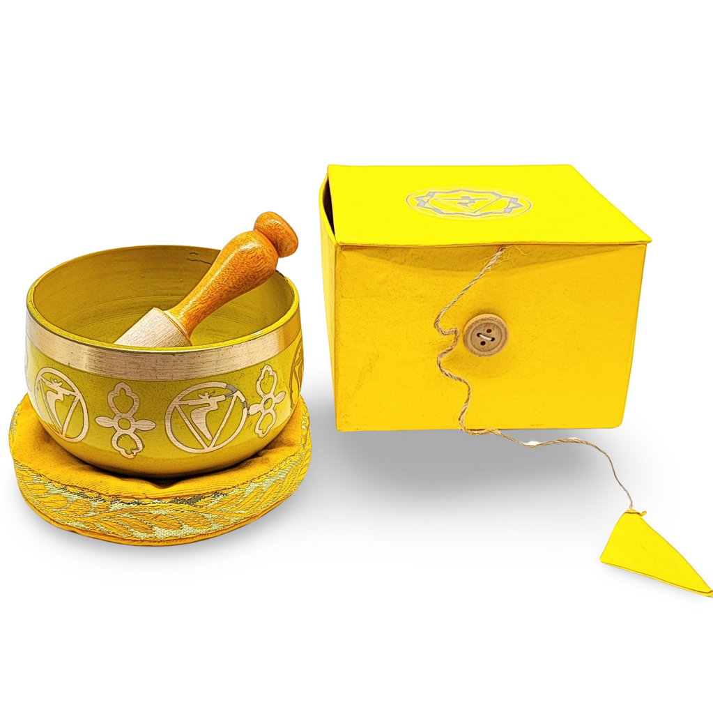 Tibetan Singing Bowl -Solid Brass -7 Chakras -4″ 3-Chakra Solar Plexus - C5 Note 432HZ